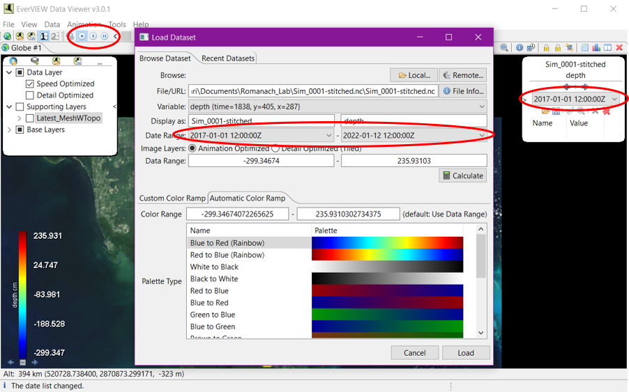 Loading a NetCDF in EverVIEW, step 4